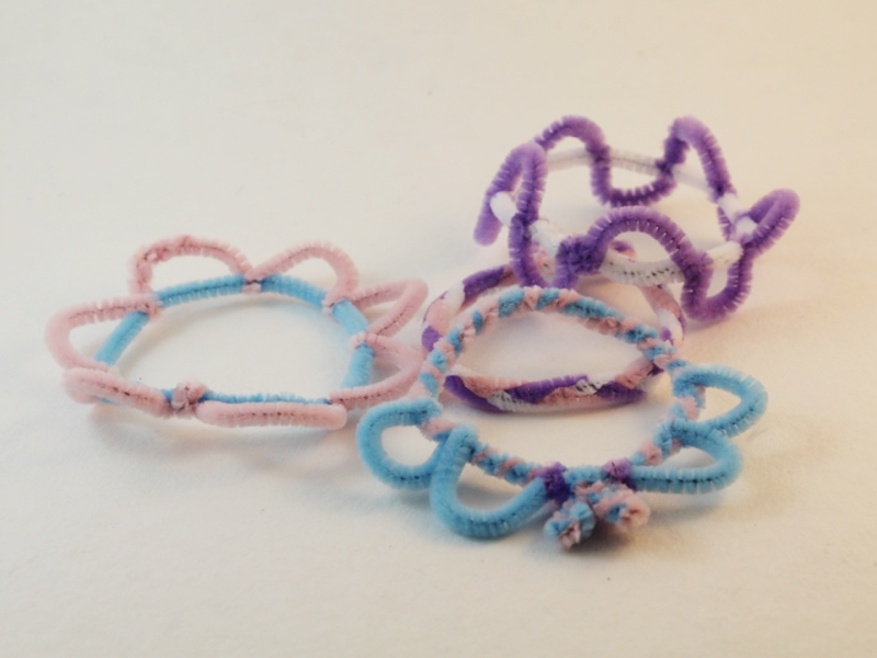 Bracelets made with pastel colored pipe cleaners