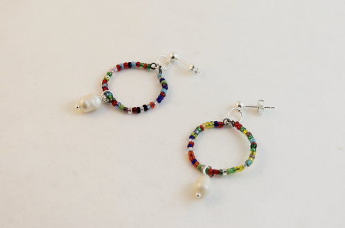 finished pearl hoops with rainbow beads